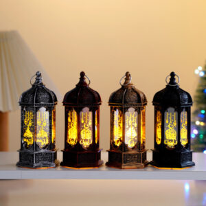 Al Hida vintage Arabic hurricane LED lamps in metallic finishes for decorative home lighting and gifts